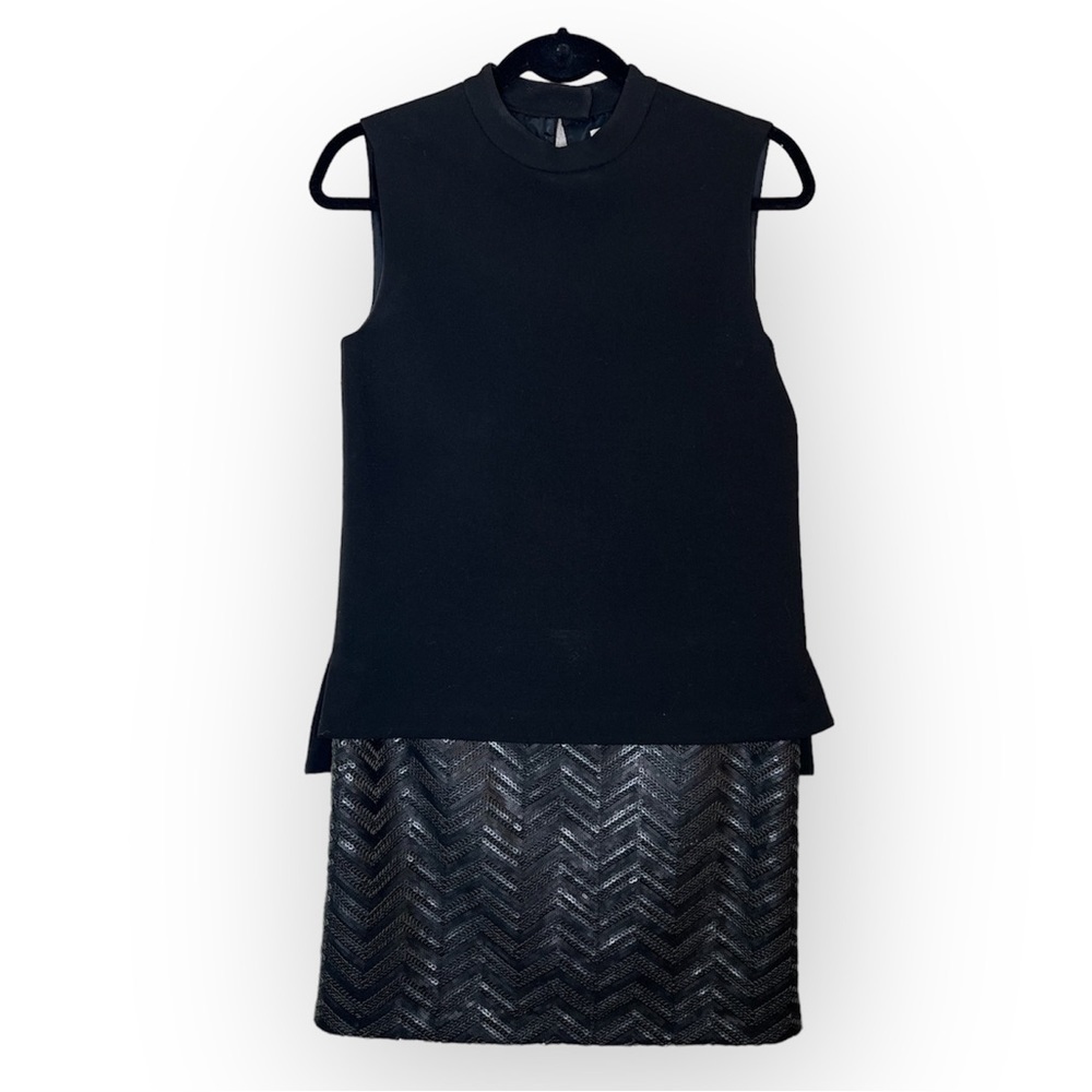 Hoss Intropia Anthropologie Black Mod Shift Dress With Sequin Bottom Sz 36/ 4